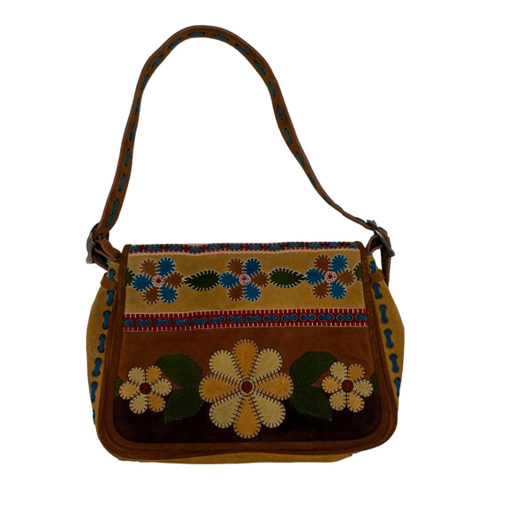 Isabella Fiore Handbags - Vintage Boho Bohemian Isabella Fiore Leather Suede Flower Hippie Floral Purse